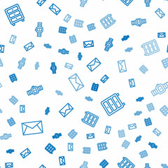 Poster - Set line Mail and e-mail, Archive papers drawer and Wrist watch on seamless pattern. Vector