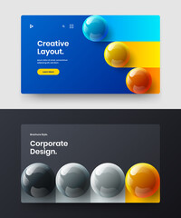 Wall Mural - Bright banner vector design layout bundle. Colorful 3D spheres company brochure illustration set.