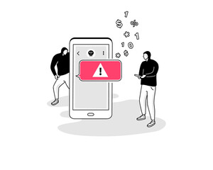 Poster - Illustration of sms threat symbol with two hackers and an incoming SMS message. Easy to use for your website or presentation.