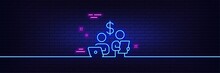Neon Light Glow Effect. Budget Accounting Line Icon. Money Investment Sign. Stock Shares Traders Symbol. 3d Line Neon Glow Icon. Brick Wall Banner. Budget Accounting Outline. Vector