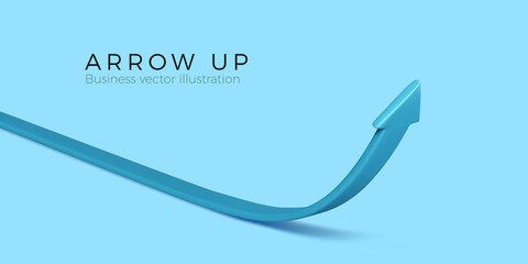 Poster - 3D Arrow Up. Render of cartoon arrow rise in blue business color. Pointing in right direction and moving to goal