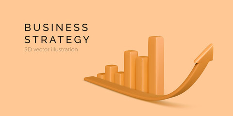 Wall Mural - Profit growth chart in orange colors. Statistic and data analysis. Business strategy concept. Chart bar on arrow rising up business banner