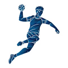 Poster - Graffiti Handball Sport Male Player Action Cartoon Graphic Vector