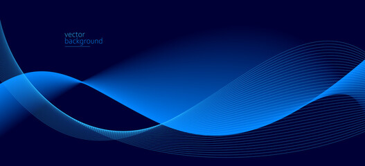 Wall Mural - Flowing dark blue curve shape with soft gradient vector abstract background, relaxing and tranquil art, can illustrate health medical or sound of music.