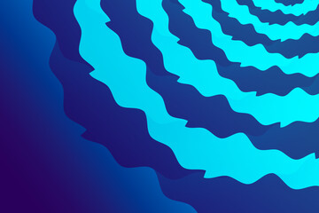 Poster - abstract illustration in the form of curved light blue azure and dark blue lines arranged on top of each other in the form of a flower on a gradient dark blue background