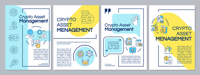 Wall Mural - tokenized assets management blue and yellow brochure template. crypto. leaflet design with linear ic