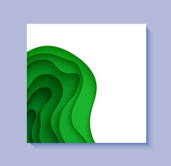 Wall Mural - Abstract green background in paper cut style. 3d layout wallpaper cut out from cardboard. Modern template with abstract curve shapes. Vector environmental card with papercut waves for business poster.