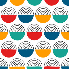 Poster - Geometric circle seamless pattern. Abstract hand drawn background. Repeat modern texture. Repeated bright patern. Contemporary geometry backdrop. Repeating line for design prints. Vector illustration