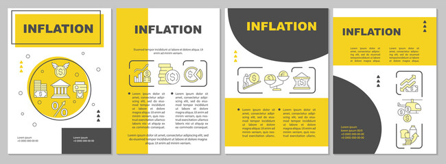 Inflation yellow brochure template. Currency value. Leaflet design with linear icons. Editable 4 vector layouts for presentation, annual reports. Arial-Black, Myriad Pro-Regular fonts used