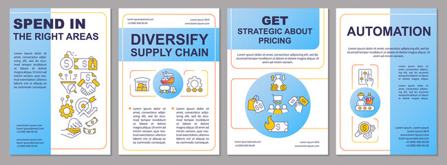 Inflation strategy for business blue brochure template. Leaflet design with linear icons. Editable 4 vector layouts for presentation, annual reports. Arial-Black, Myriad Pro-Regular fonts used