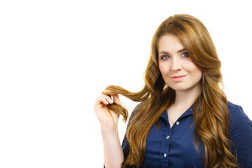 Canvas Print - Woman with long hair shows healthy ends