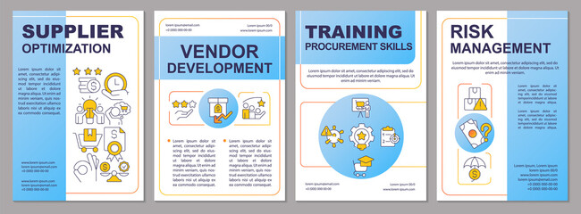 core purchasing strategies blue brochure template. risk management. leaflet design with linear icons
