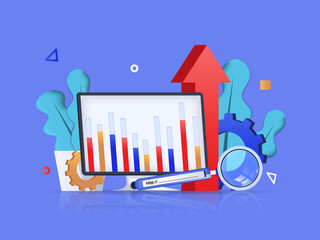 Poster - seo optimization concept 3d illustration. icon composition with keyword research on computer screen,