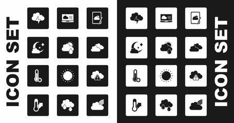 Canvas Print - Set Weather forecast, Cloud with rain and sun, moon, Storm, warning and Meteorology thermometer icon. Vector