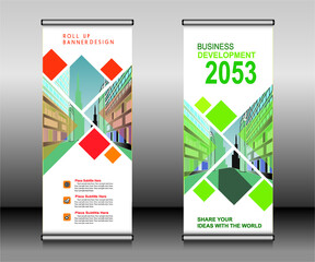 Wall Mural - Roll up banner template design,banner layout, advertisement, pull up, polygon background.