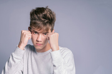 Wall Mural - Young man in boxing pose.