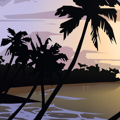 Sunset beach. Vector illustration