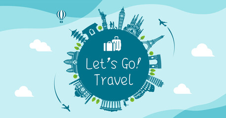 Wall Mural - Let's go travel vector banner illustration
