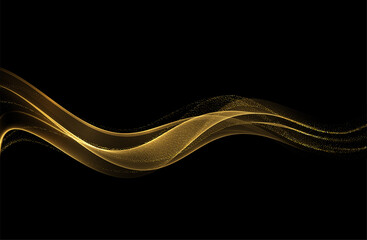 Sticker - Abstract Gold Waves. Shiny golden moving lines design element on dark background for greeting card and disqount voucher.