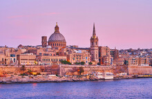 Valletta In Purple Colors Of The Sky, Malta