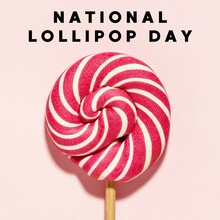 National Candy Day Illustration. Pink Spiral Lollipop Icon. Lollipop Illustration. Pink And White Spiral Lollipop On A Pink Background. Lollipop Day Poster,  20 July