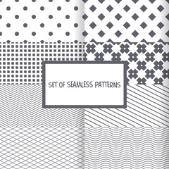 Poster - Vector set. Seamless geometric set patterns. Collection of patterns easy to print. Crosses, circles, waves, grid, polka dots, diagonal lines.