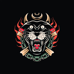 demonic panther tattoo vector design