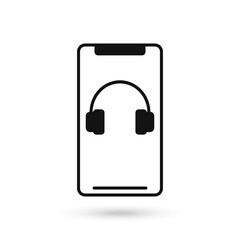 Mobile phone flat design icon with headphone symbol