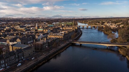 Wall Mural - aerial view of perth, scotland above the river tay