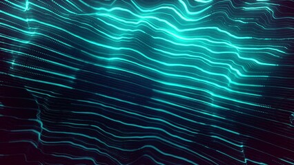 Poster - Abstract Digital Waving Neon Lines Fx Background Loop/ 4k animation of an abstract background with digital fractal particle lines waving and seamless looping