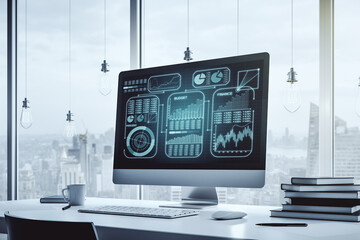 Aufkleber - Modern computer display with abstract graphic data spreadsheet sketch, analytics and analysis concept. 3D Rendering