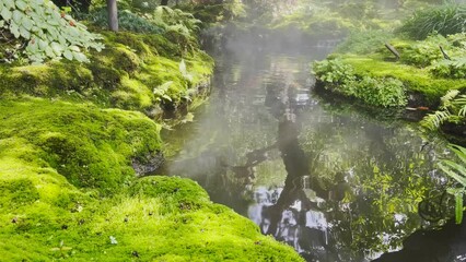 Canvas Print - The garden with waterfalls and beautiful trees is relaxing and refreshing.