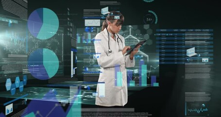 Poster - Animation of data processing over businessman