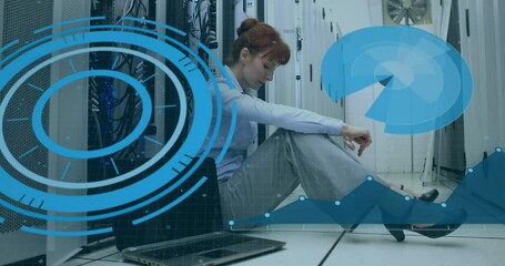 Poster - Animation of clock moving fast over businessman using computer