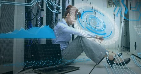 Poster - Animation of clock and data processing over man using computer