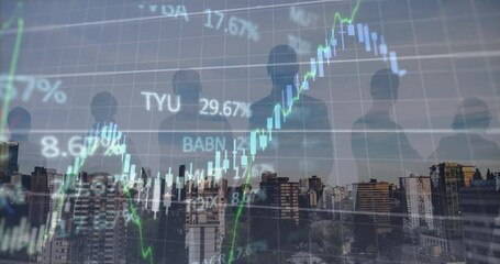 Poster - Animation of financial data processing over cityscape