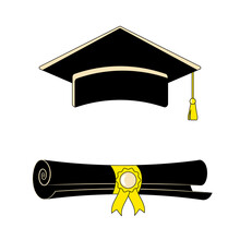 Diploma And Graduation Cap Isolated Element On White Background
