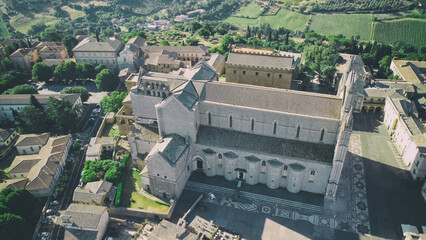 Canvas Print - Panoramic aerial view of Orvieto medieval town from a flying drone - Italy