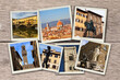 Images from Florence - Firenze - Italy - postcard collage on wooden background.