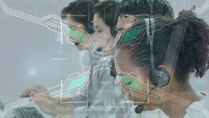 Poster - Animation of car portrait of female diverse animation animation of network of connections and data p