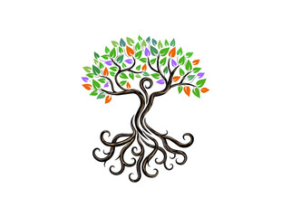 Sticker - Abstract decorative tree logo. human tree with colorful leaves concept.