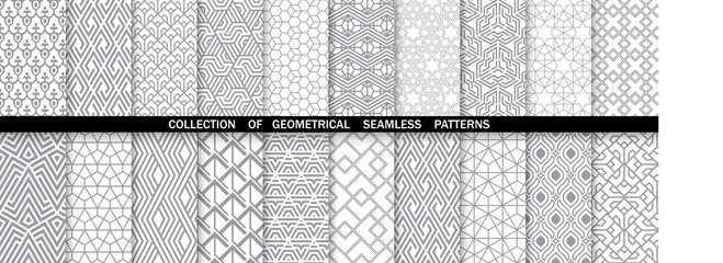 Geometric set of seamless gray and white patterns. Simpless vector graphics.