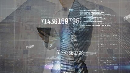 Poster - Animation of data processing over caucasian man using tablet