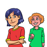 Fototapeta Dinusie - Cartoon of angry girl and her mother.