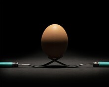 Egg On Two Crossed Forks On A Dark Background
