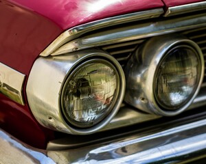 Sticker - Closeup shot of the lights on a vintage red car