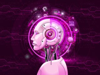 Poster - 2d illustration Abstract futuristic electronic circuit technology background