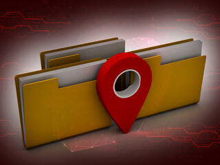 Fototapete - 3d rendering folder with map pointer sign in digital background