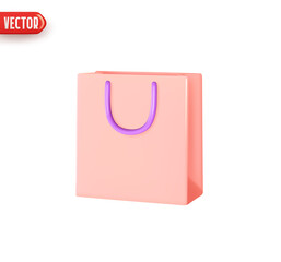Poster - Bag with handle is stylish for shopping. Shopping pink packages. Realistic 3d design In plastic cartoon style. Icon isolated on white background. Vector illustration