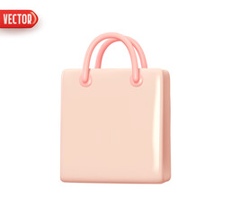 Poster - Bag with handle is stylish for shopping. Shopping pink packages. Realistic 3d design In plastic cartoon style. Icon isolated on white background. Vector illustration